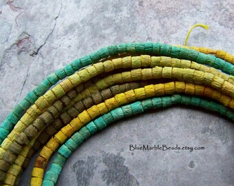 3 Strands Vintage Olive Wood Beads, 3mm, Tube Beads, Dyed Wood Bead, Yoga Mala, Earthy Beads, Brown, Green, Yellow, Turquoise, Boho, India