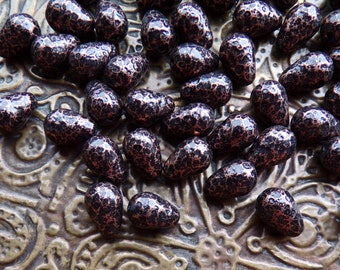 20 Czech Glass Teardrop Beads, Brutalist Beads, Antique Copper, Textured Beads, Unique Beads, Pear Shaped Beads, Small Teardrop Beads, 9mm