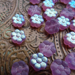 30 Czech Glass Matte Frosted Purple AB Flower Bead, Purple Flowers, Half Coat, Spring Flowers, 8mm, Preciosa, Small Glass Flower Beads, Boho