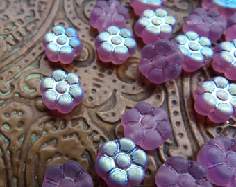 30 Czech Glass Matte Frosted Purple AB Flower Bead, Purple Flowers, Half Coat, Spring Flowers, 8mm, Preciosa, Small Glass Flower Beads, Boho