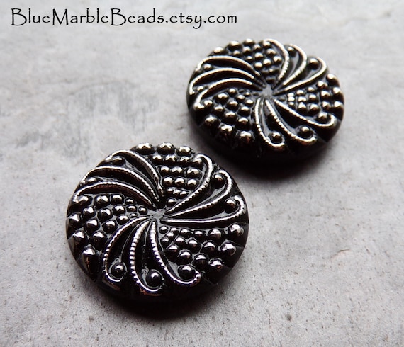 ヴィンテージチェコガラス風車カボション 2 個、18 mm、シャンクレス