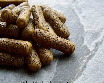 20 Vintage Perlen, Geätzte Perlen, Blumen Perlen, Tube Perlen, Boho Perlen, Boho Chic, Braune Perlen, Lucite Perlen