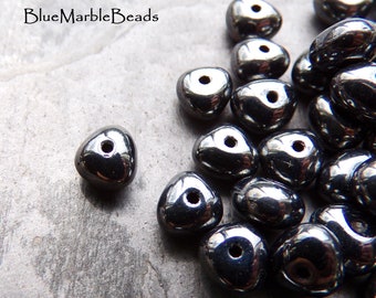 30 Glass Nugget Beads, Gunmetal Beads, Metallic Beads, Accent Bead, Spacer Bead, Czech Glass Beads, Boho Beads, 6mm, Pebble Beads, Vintage