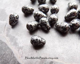 20 Czech Glass Teardrop Beads, Brutalist Beads, Antique Silver, Textured Beads, Unique Beads, Pear Shaped Beads, Small Teardrop Beads, 9mm