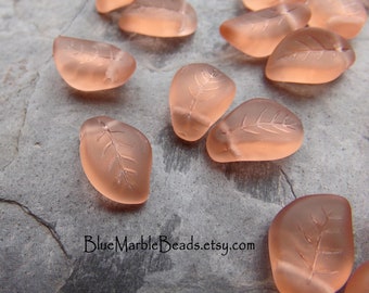 20 Matte Rose Glass Leaf Beads, Preciosa Brand, Pressed Glass Leaves, Czech Glass Beads, Autumn Bead, Pink Glass, Matte Glass, Frosted Glass