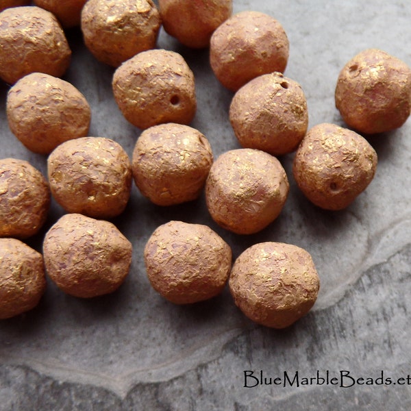 30 Vintage Lucite Nugget Beads, Textured Beads, Matte Beads, Frosted Beads, Beige & Gold, Boho Bead, Spacer Beads, 8mm, Accent Bead, Pebbles