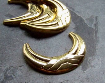 Crescent, Half Moon, Chevron, Tribal, Boho Chic, Lucite Cabochon, Metalized Lucite, Unique Cabochon, Flat Back, Antique Gold, 4 Pieces