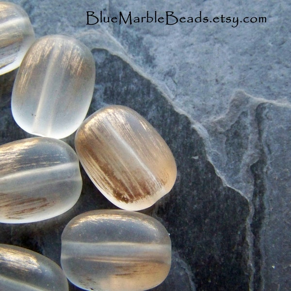 Frosted Bead-Matte Bead-Gold Bead-Painted Bead-Oval Bead-Flat Bead-Unique Bead-Vintage Beads-Lucite Beads-10 Beads