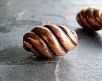Vintage Copper Plated Lucite Swirl Beads, 27mm (Set of 4)