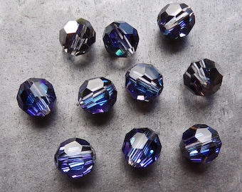 10 Crystal Heliotrope Preciosa Crystal Beads, 8mm, Machine Cut Crystals, Faceted Crystal Bead, Czech Crystal, Round Crystal Beads, Half Coat