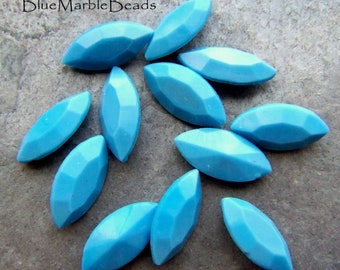 Vintage Turquoise Czech Glass Navettes, Boho Jewelry Supply (12)