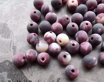 50 Vintage Matte Purple Marble Lucite Beads, 8mm, Round Bead, Frosted Beads, Purple Beads, Plum Beads, Boho Beads, Matte Beads, Vintage Bead