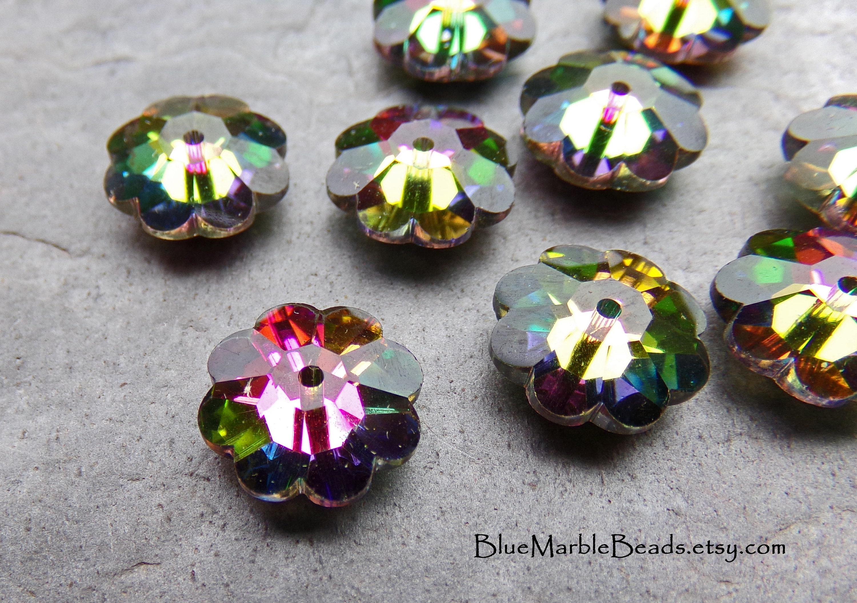 4 Rare Vintage Swarovski Crystal Margarita Vitrail Medium II Flower Beads, Rare Swarovski Beads, 12mm, Article 3700, Vintage Swarovski Beads
