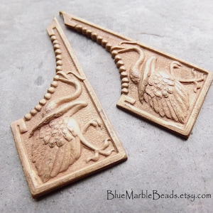 Pair Of Vintage Rare 1930s Deep Patina Solid Brass Art Nouveau Bird Stampings, 41mm, Art Nouveau, Art Deco, True Vintage, Rights