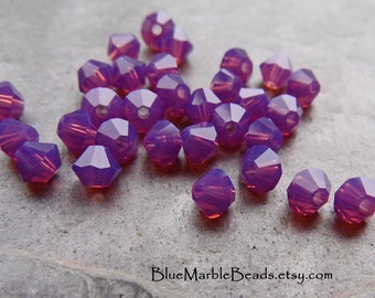 25 Czech Crystal Beads, 4mm Amethyst Opal Bicone, Boho Jewelry Making