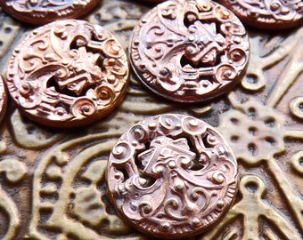 2 Vintage Brass French Stampings, Petite Stampings, Small Stampings, Rolled Edges, Ornate, Unique, True Vintage, Round Stamping, 14mm, Rare
