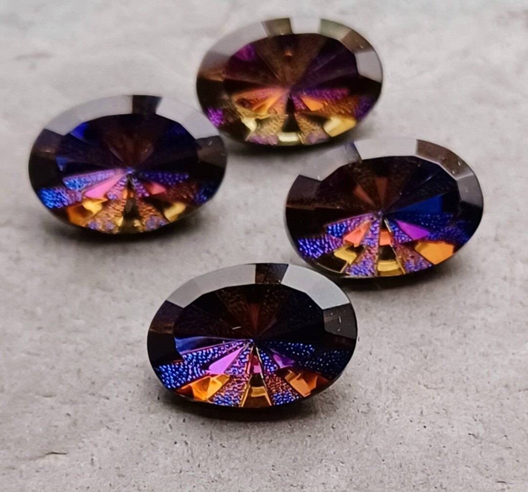 4 Vintage Super Rare Heliotrope Oval Starburst Glass Rivoli's, 14 X 10 ...