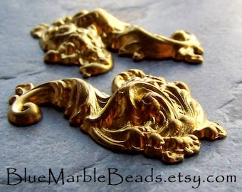 Vintage Baroque Style Brass Stamping, Ornate French Finding