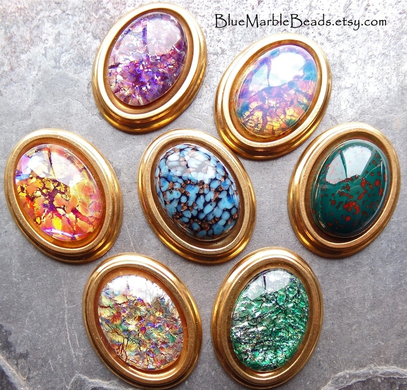 Choose 1 Vintage Oval Cabochon, Red Fire Opal, Bloodstone, Turquoise Aventurine, Silver Fire Opal, Amethyst Opal, Ruby Fire Opal, 25 x 18 image 1