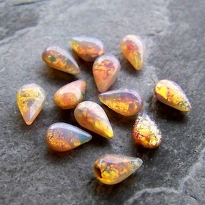 20 Pear Shaped Fire Opals, Opal Glass, Fire Opal Stone, Opal Cabochon, Harlequin, Foil, 8 x 4mm, Pointed Back, Chaton, Rhinestone, Rare