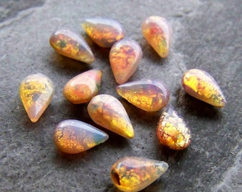 20 Pear Shaped Fire Opals, Opal Glass, Fire Opal Stone, Opal Cabochon, Harlequin, Foil, 8 x 4mm, Pointed Back, Chaton, Rhinestone, Rare