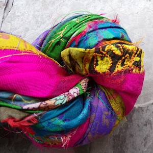 Printed Ribbon, Recycled Silk Sari, Silk Sari Ribbon, Silk Ribbon, India, Patterned, Multi Colored, Floral, Paisley, Tassel Ribbon, 5 Yards