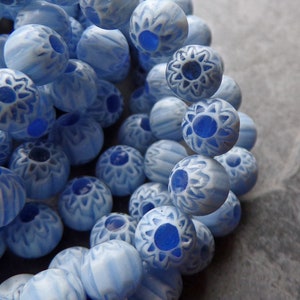 1 Full Strand Vintage Glass Chevron Beads, Round Beads, Unique Beads, Blue Beads, Sun Beads, 7mm, Boho Beads, 50 Beads, Blue & White Beads image 1