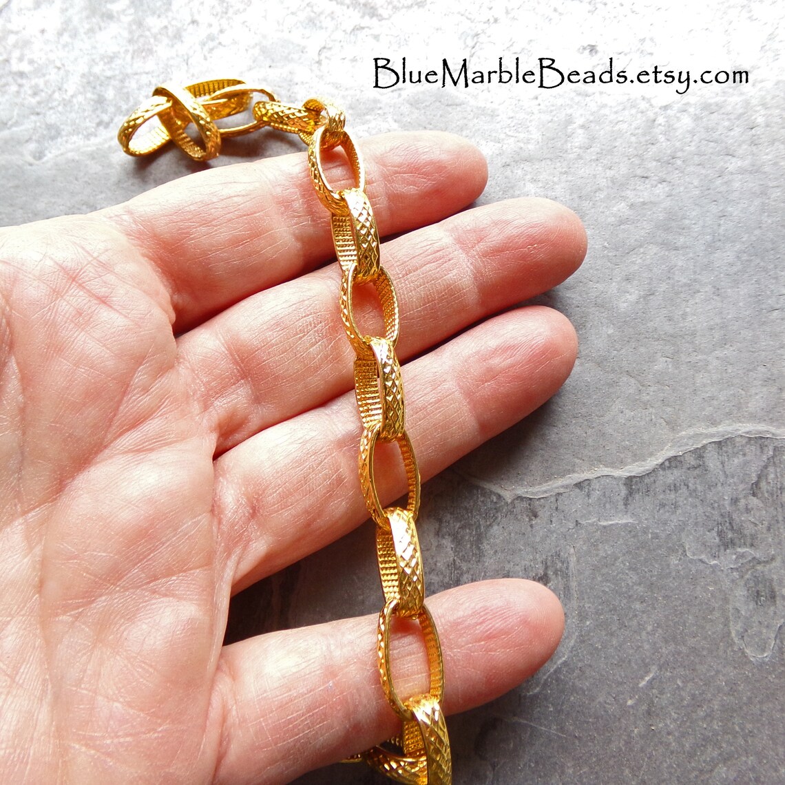 Vintage Geätzte vergoldete große ovale Glieder Messing Kette | Etsy