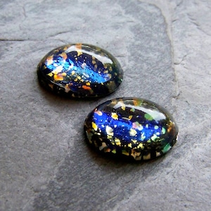 4 Black Opal-Cabochon-Glass Oval Cabochon-Rare Cabochon-Vintage Black Fire Opal Glass Oval Cabochons-14 x 10 image 1