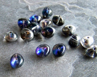 20 Vintage Heliotrope Nugget Glass Beads, 6 mm x 8 mm, Half Coat, Czech Glass Beads, Vintage Glass, Nugget Beads, Blue Beads, Purple Beads