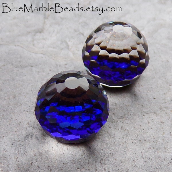 2 Vintage Swarovski Crystal Bermuda Blue Z Disco Balls, Article 4861, 10mm, Faceted Top, Faceted Cabochon, High Domed, Boho Cabochons