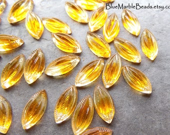 8 Vintage Art Deco Two Toned Glass Navettes, Rhinestone, Unique Navette, Leaf Navette, Rare Glass, Flat Back, West German, 15 x 7, Topaz