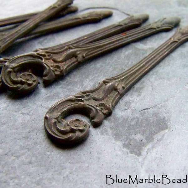 Vintage Brass, Vintage Finding,  Patina, Art Nouveau, Dark Patina, Hook, Unique, Floral Stamping, Brass Finding, 1 Piece