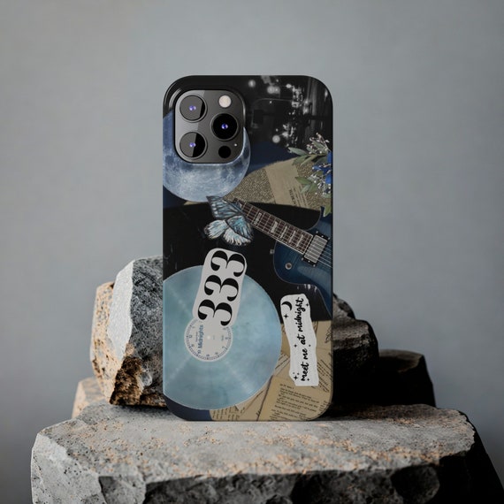 Midnight Collage iPhone Sturdy Case, Music and Spiritual Phone Accessory,  Blue Aesthetic Phone case, iPhone 16 Pro, iPhone 15, iPhone 14