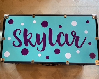 Personalized Camp Trunk Name and Polka Dots - Custom Name Decal - Brush Lettering Name - Hand Lettering - Summer Camp Trunk -  Happy Camper