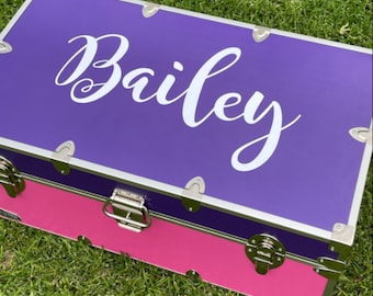 Personalized Camp Trunk Decal Custom Name Decal Brush Lettering Name Hand Lettering Font Summer Camp Trunk Happy Camper