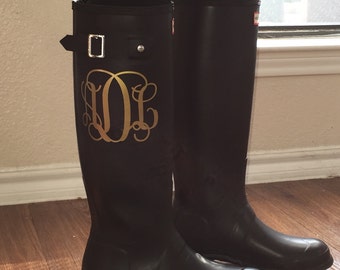 Monogrammed Rainboot Decal - Personalized Vinyl Decal - Custom Monogram Decal - Rain Boots Decal