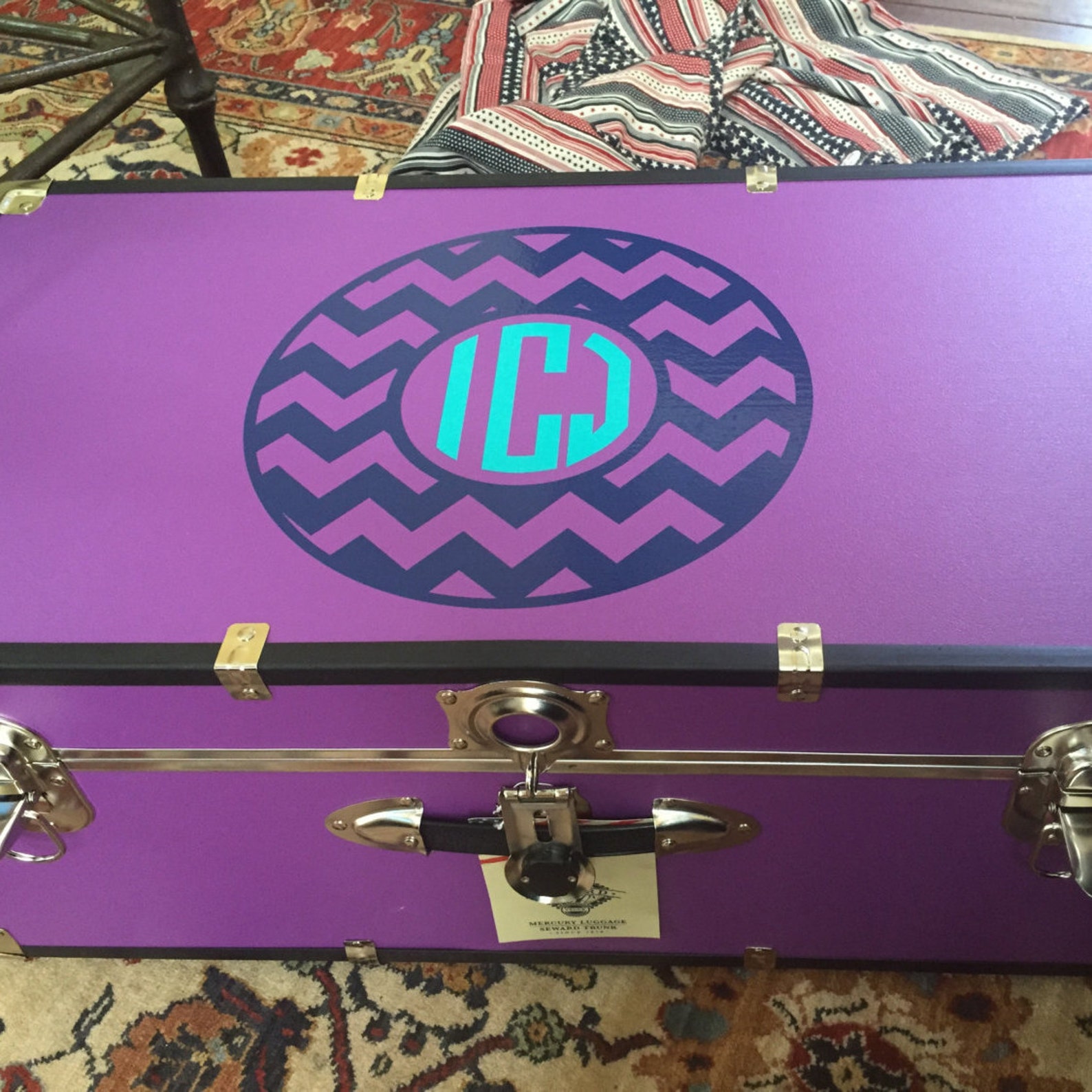 Personalized Chevron Camp Trunk Monogram Decal Etsy