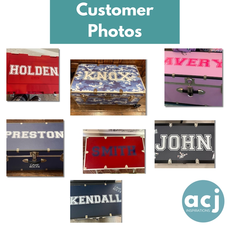 Custom Name Decal Camp Trunk Label Storage Organization Label Personalized Kids Camp Back to School Dorm Room Essential Dress Up Trunk bild 7