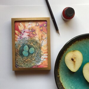 Bird Notecard gift set, robin egg blue, 3 eggs in a nest , mama bird robin bird nest, gift for mom,  bird greeting card set