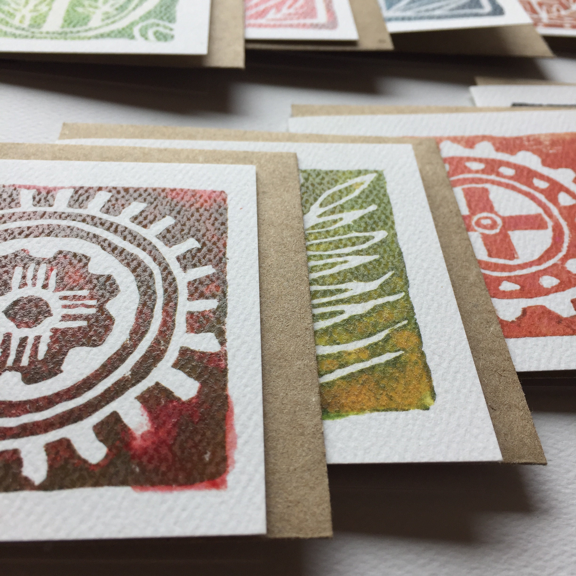 Colorful Block Print Mini Note Card Set of 8, Mini Square Notecards ...
