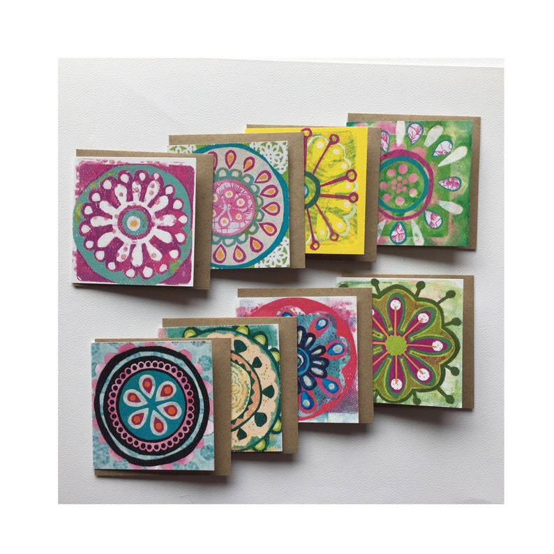 Combo Variety Pack Block Print Mini Note Card Set of 8, Mini Square ...