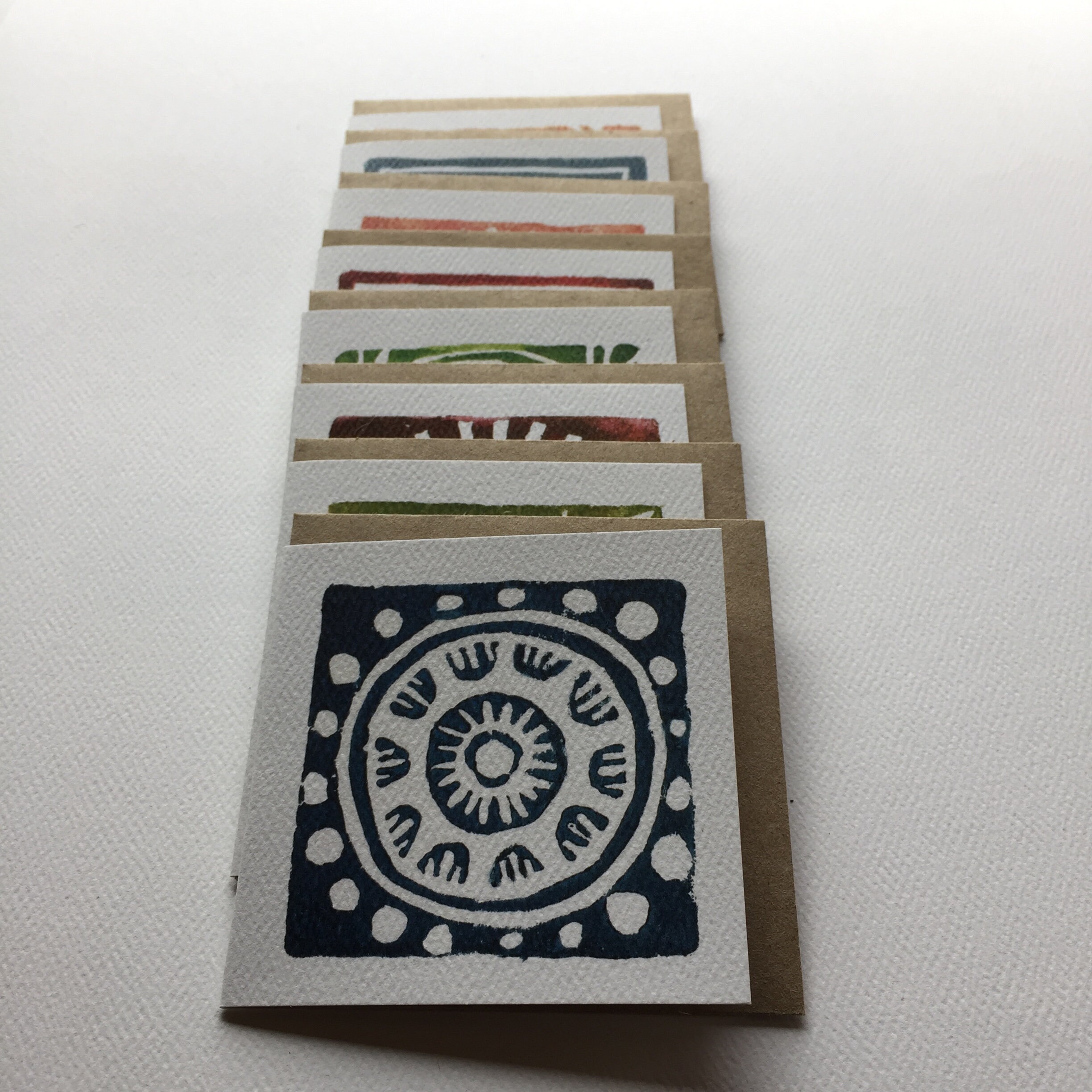 Colorful Block Print Mini Note Card Set of 8, Mini Square Notecards ...