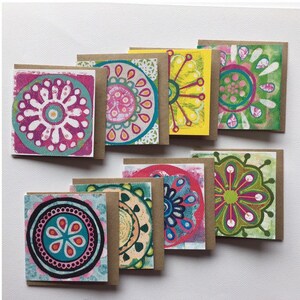Colorful Mandala Mini Note Card Set of 8, Mini Square Notecards, Mini ...