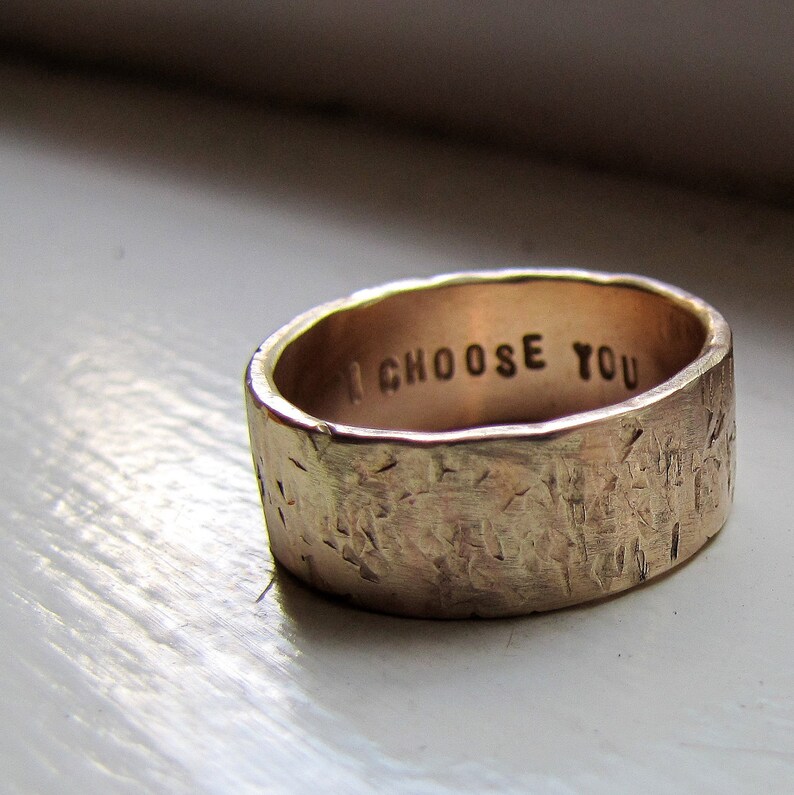 Men's Wedding Band 14k Gold Unique Rustic Distressed Etsy