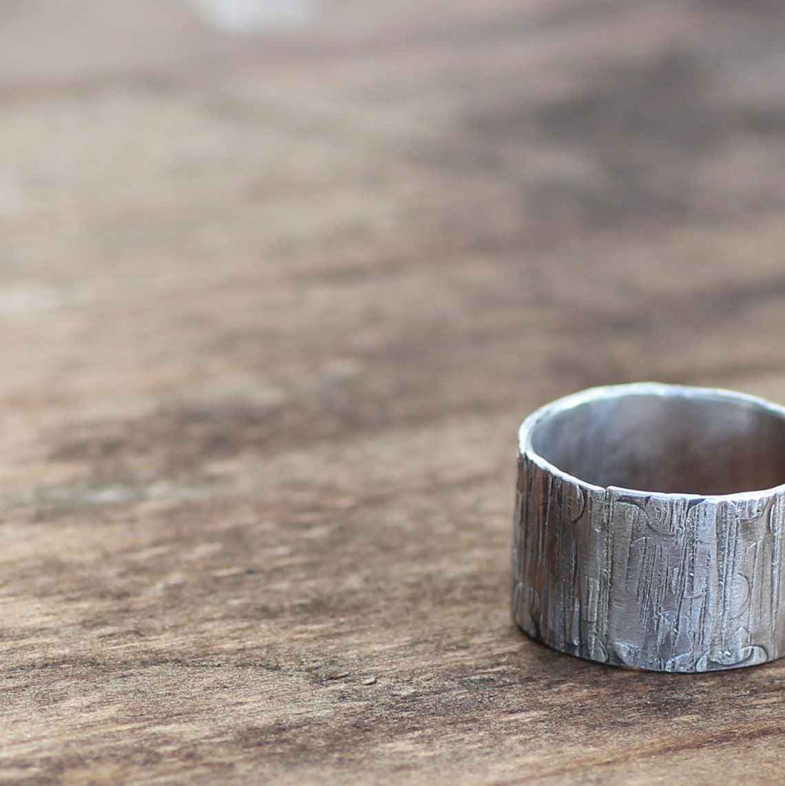 Mens Ring Wood Grain on Sterling Unique Wedding Ring Tree Bark Etsy