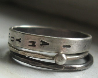 Sterling silver wedding set personalized stacking rings wedding band