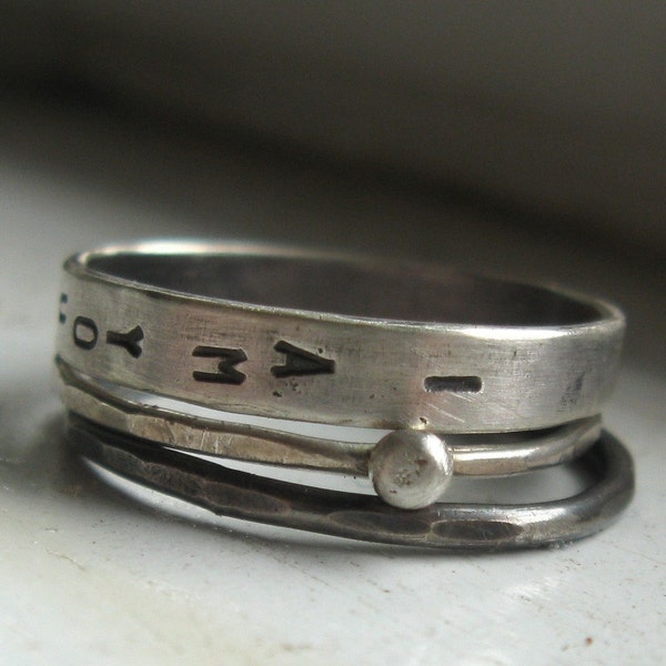 Sterling silver wedding set personalized stacking rings wedding band