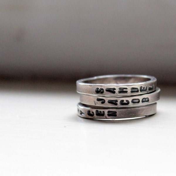 Hand Stamped Stacking Rings Personalized Mommy Jewelry