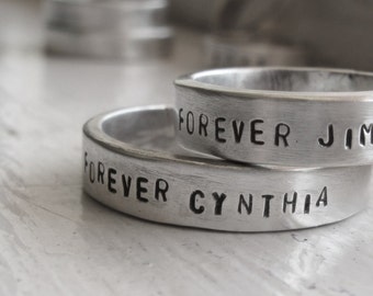 Wedding Band Set - Rustic personalized wedding  rings